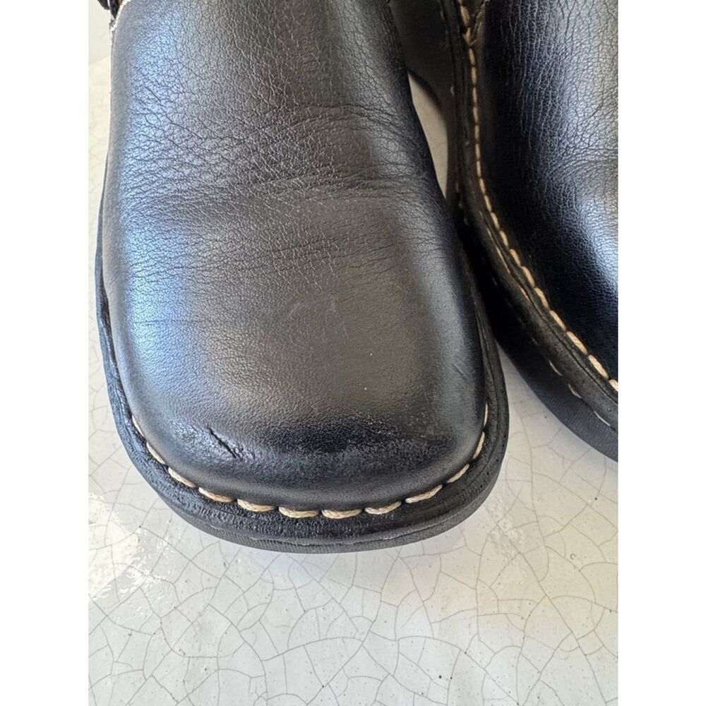 Born Y2K Black Leather Slip-On Clogs Wedge with Tan Stitching Accent Size 7 GUC - Picture 9 of 12